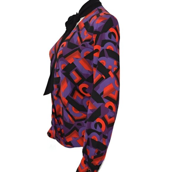 Vince Camuto Retro Abstract Red Purple Crossbody Christmas Holiday Top Blouse S - Picture 2 of 6